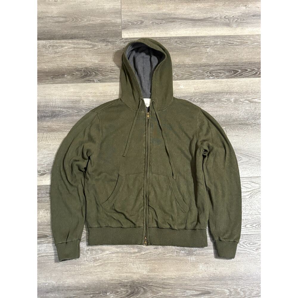 Mills Supply Knit Thermal Lined Green Double Zip Up Hoodie Retro - Men’s Large